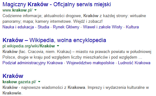 Top 3 wyników na frazę “Kraków”